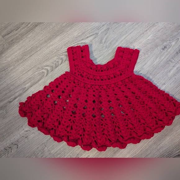 Handmade Crochet Baby Dress Red Cotton Size 6-18 Months - Picture 1 of 6